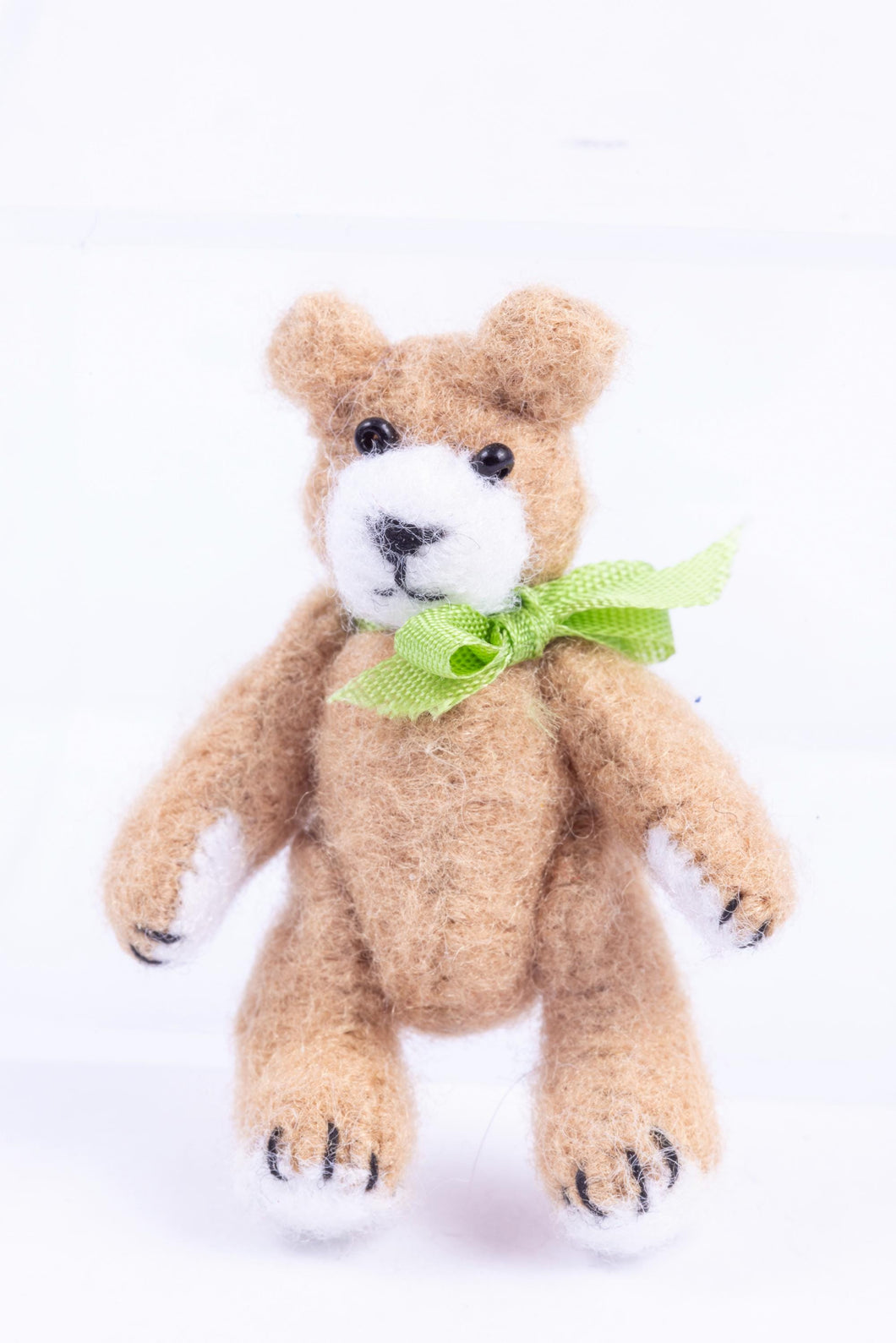 Dollhouse Miniature ~ Handmade Stuffed Teddy Bear with Green Bow - Ursula Sauerberg Estate