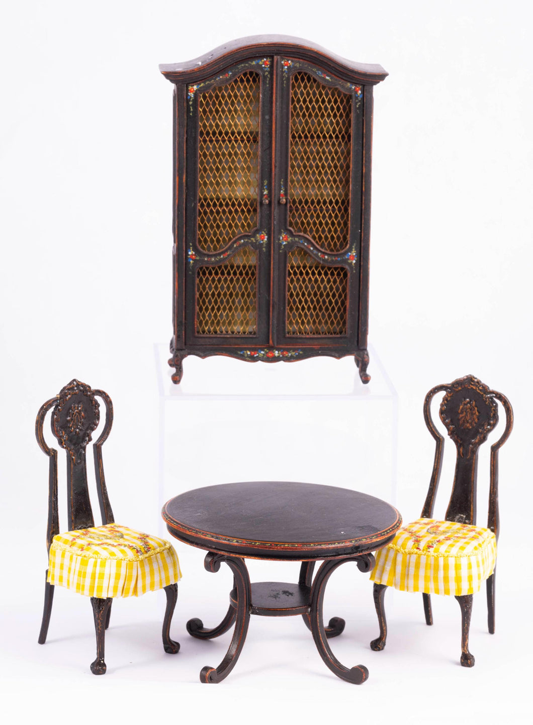 Dollhouse Miniature ~ Hand Painted Rooster Cabinet with Matching Table & Chairs