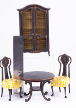 Load image into Gallery viewer, Dollhouse Miniature ~ Hand Painted Rooster Cabinet with Matching Table &amp; Chairs

