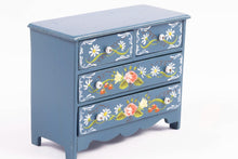 Load image into Gallery viewer, Dollhouse Miniature ~ Blue Chest Painted Flowers by Shirley and Jim Hillhouse
