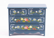 Load image into Gallery viewer, Dollhouse Miniature ~ Blue Chest Painted Flowers by Shirley and Jim Hillhouse
