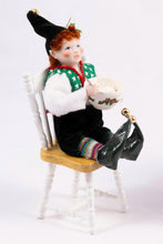 Load image into Gallery viewer, Dollhouse Miniature ~ Two Christmas Elves with Table &amp; Gingerbread Making - Fern Vasi Handmade Dolls
