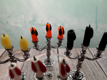 Load image into Gallery viewer, Dollhouse Miniature ~  Artisan Handmade Candelabra Candles Multi Colors Black, Natural, Orange, White &amp; Red
