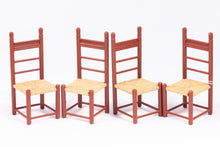 Load image into Gallery viewer, Dollhouse Miniature ~ 4 Painted Rustic Red Ladder Back Rush Chairs &amp; Table by Palmer E. Daugherty
