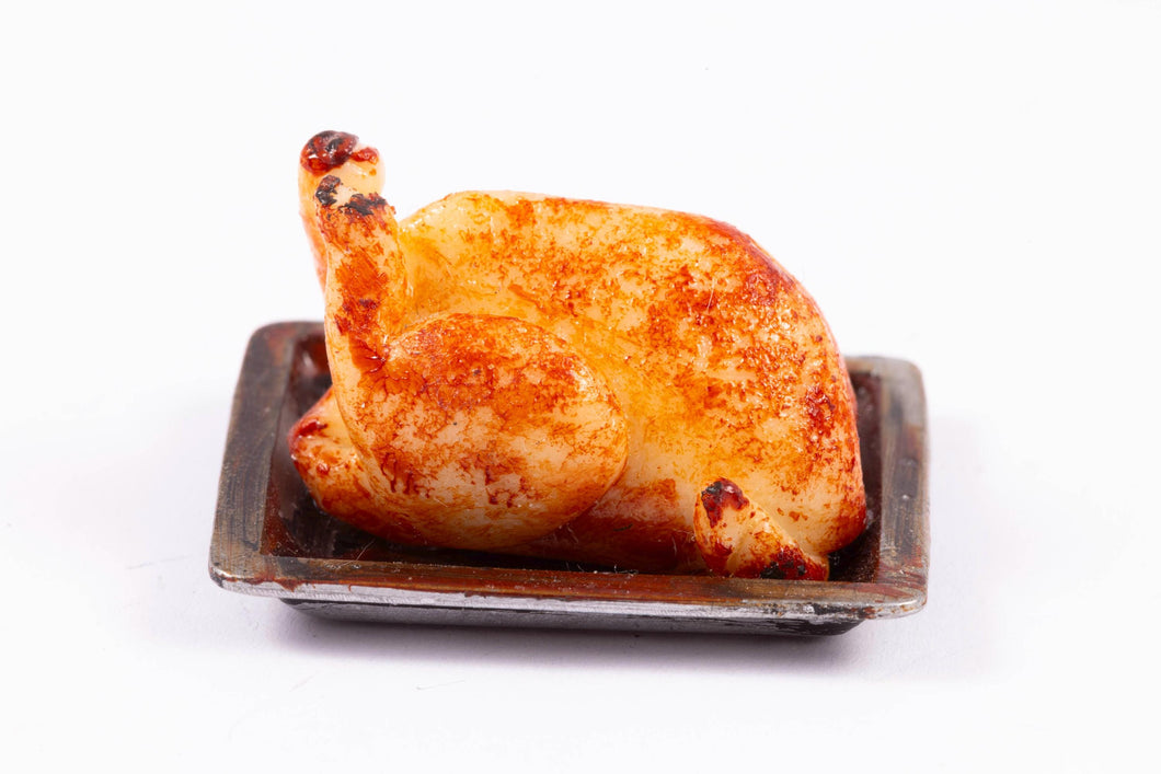 Dollhouse Miniature ~ Handmade Turkey on Aged Metal Pan, From England