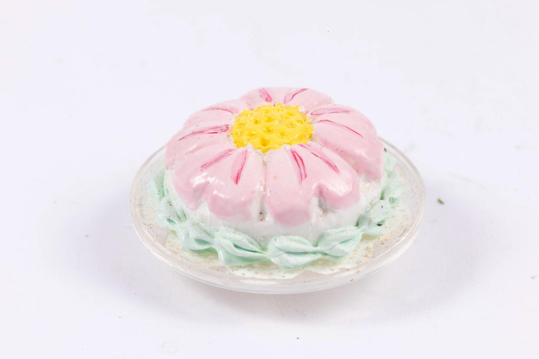 Dollhouse Miniature ~ Handmade Cake with Pink Flower