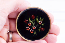 Load image into Gallery viewer, Dollhouse Miniature ~ Large Black Metal Plate with Gold Edge &amp; Flower Design

