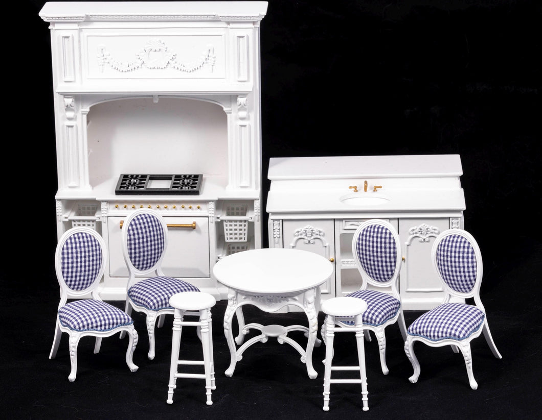 Dollhouse Miniature ~ 8 Pc. White Kitchen Set with Table & Chairs Set
