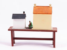 Load image into Gallery viewer, Dollhouse Miniature ~ Two Dollhouses on Wooden Bench
