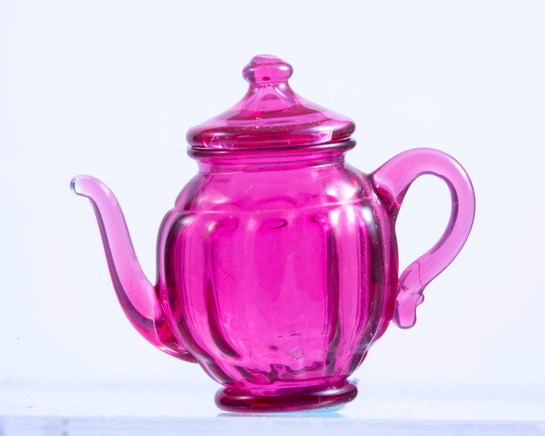Dollhouse Miniature ~ Francis Whittemore Hand Blown Glass Cranberry Teapot
