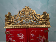 Load image into Gallery viewer, Dollhouse Miniature ~ Vintage Bespaq Hand Painted Red &amp; Gold Asian Elegant Storage Cabinet With Drawers
