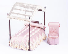 Load image into Gallery viewer, Dollhouse Miniature ~ Dressed Canopy Bed with Silk Bedding &amp; Matching Slip Chair - Lee Lefkowitz Estate

