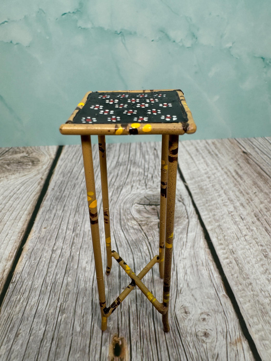 Dollhouse Miniature ~ Vintage Artisan CYR Handmade Hand Painted Metal Side Table Made In England