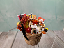 Load image into Gallery viewer, Dollhouse Miniature ~ Artisan Decorated Handmade Halloween Candy Gift Basket Autumn Fall
