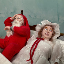 Load image into Gallery viewer, Dollhouse Miniature  ~ Artisan Twin Minis Handmade Hand Sculpted Santa &amp; Mrs. Claus Dolls in Bed Christmas
