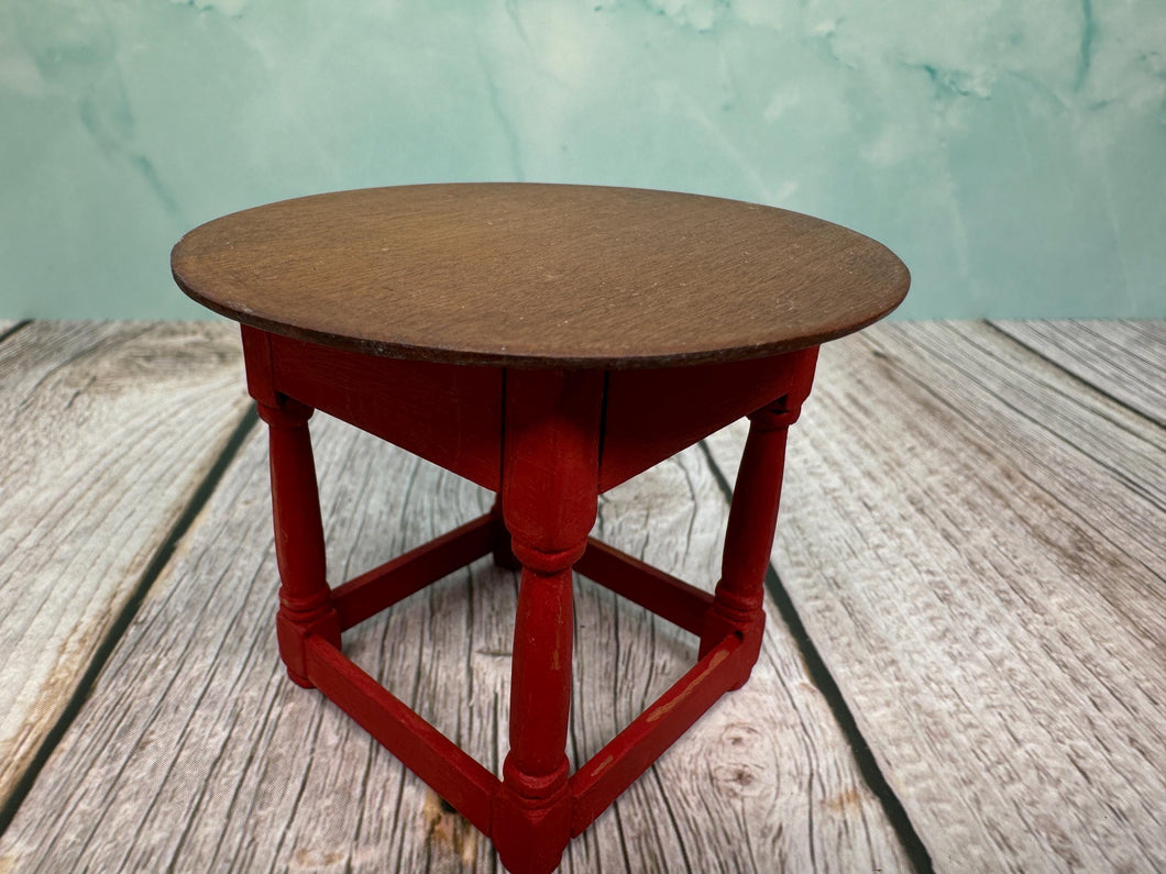 Dollhouse Miniature ~ Artisan Barbara Vajnar Handmade Signed Red Round Table