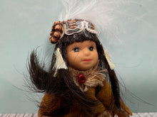 Load image into Gallery viewer, Dollhouse Miniature ~ Vintage Halloween Kid Porcelain Little Girl Doll In Native American Costume
