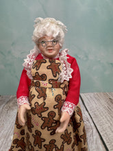 Load image into Gallery viewer, Dollhouse Miniature ~ Artisan Handmade Porcelain Mrs. Claus Doll In Gingerbread Apron
