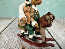 Load image into Gallery viewer, Dollhouse Miniature  ~ Artisan Handmade Christmas Bears On Rocking Horse
