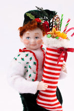 Load image into Gallery viewer, Handmade Porcelain Christmas Elf Doll Holding Stocking - Fern Vasi
