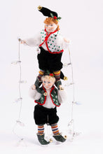 Load image into Gallery viewer, Dollhouse Miniature ~ Two Christmas Elf Dolls Standing on Shoulders - Fern Vasi
