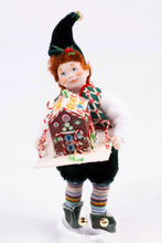 Load image into Gallery viewer, Dollhouse Miniature ~ Christmas Elf Doll Holding Gingerbread House - Fern Vasi
