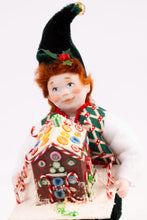 Load image into Gallery viewer, Dollhouse Miniature ~ Christmas Elf Doll Holding Gingerbread House - Fern Vasi
