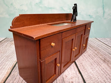 Load image into Gallery viewer, Dollhouse Miniature ~ Vintage Artisan Don Crosson 1982 Handmade Wooden Sink With Cabinets
