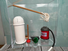 Load image into Gallery viewer, Dollhouse Miniature ~ Artisan Handmade 7 Piece Household Cleaning Set With Shop Vac , Mop, Garbage Can, Duster, Dust Pan &amp; Plunger
