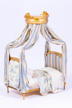 Load image into Gallery viewer, Dollhouse Miniature ~ June Clinkscale Elegant Decorated Blue Toile Bed
