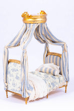 Load image into Gallery viewer, Dollhouse Miniature ~ June Clinkscale Elegant Decorated Blue Toile Bed
