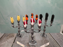 Load image into Gallery viewer, Dollhouse Miniature ~  Artisan Handmade Candelabra Candles Multi Colors Black, Natural, Orange, White &amp; Red
