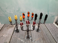 Load image into Gallery viewer, Dollhouse Miniature ~  Artisan Handmade Candelabra Candles Multi Colors Black, Natural, Orange, White &amp; Red
