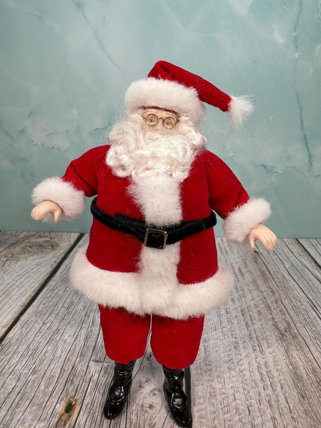 Dollhouse Miniature  ~ Artisan Handmade Porcelain Christmas Santa Doll Wearing Glasses