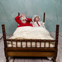 Load image into Gallery viewer, Dollhouse Miniature  ~ Artisan Twin Minis Handmade Hand Sculpted Santa &amp; Mrs. Claus Dolls in Bed Christmas
