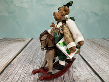 Load image into Gallery viewer, Dollhouse Miniature  ~ Artisan Handmade Christmas Bears On Rocking Horse
