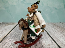 Load image into Gallery viewer, Dollhouse Miniature  ~ Artisan Handmade Christmas Bears On Rocking Horse
