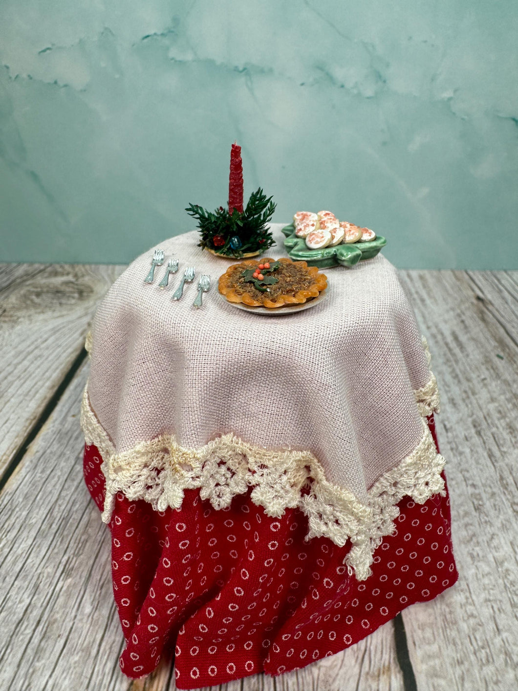 Dollhouse Miniature  ~ Artisan Handmade Decorated Christmas Table