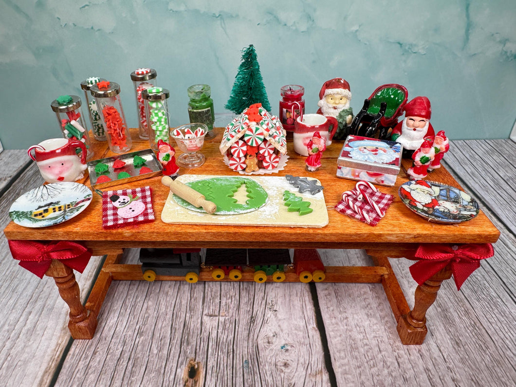 Dollhouse Miniature  ~ Artisan Handmade OOAK Decorated Santa's  Christmas Cookie Buffet Table