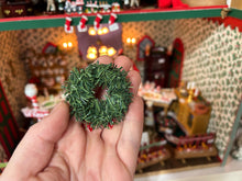 Load image into Gallery viewer, Dollhouse Miniature  ~ Christmas Pine Wreath with Snow &amp; Red Bow Handmade by Member of our Team Holiday Festive Santa Claus
