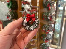 Load image into Gallery viewer, Dollhouse Miniature  ~ Christmas Pine Wreath with Snow &amp; Red Bow Handmade by Member of our Team Holiday Festive Santa Claus
