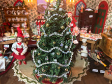 Load image into Gallery viewer, Dollhouse Miniature  ~ Christmas Tree with Clear Bow, Silver &amp; Gold Ornaments, and White / Silver Tinsel
