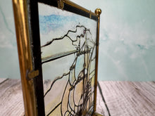Load image into Gallery viewer, Dollhouse Miniature ~ Vintage Artisan Handmade Stained Glass Nautical Sailboat Fireplace Screen
