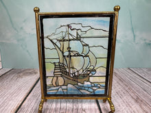 Load image into Gallery viewer, Dollhouse Miniature ~ Vintage Artisan Handmade Stained Glass Nautical Sailboat Fireplace Screen
