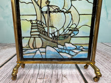 Load image into Gallery viewer, Dollhouse Miniature ~ Vintage Artisan Handmade Stained Glass Nautical Sailboat Fireplace Screen
