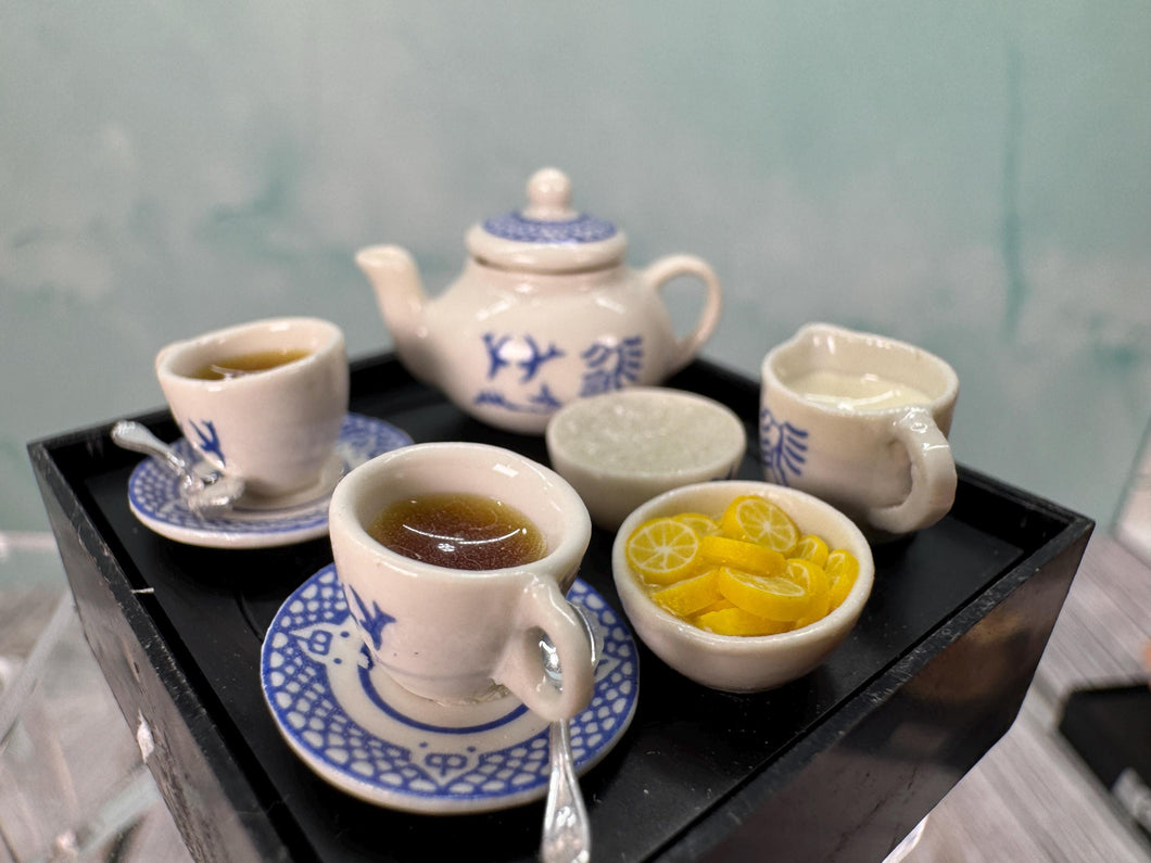 Dollhouse Miniature ~ Artisan Avon Handmade Hand Painted Porcelain Asian Teaset For 2