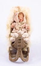 Load image into Gallery viewer, Dollhouse Miniature ~ Gudrun Kolenda Little Baby in Wooden Sled / Sleigh Winter
