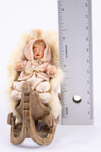 Load image into Gallery viewer, Dollhouse Miniature ~ Gudrun Kolenda Little Baby in Wooden Sled / Sleigh Winter
