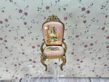 Load image into Gallery viewer, Dollhouse Miniature ~ Artisan Made Pearl Finish Chair with Pink Cushions and Hand Painted 18th Century Women French Versailles Boudoir
