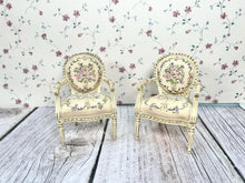 Load image into Gallery viewer, Signed Nancy Summers Handcrafted Pair of Hand Painted Pink &amp; Purple Floral Arm Chairs Parlor Furniture
